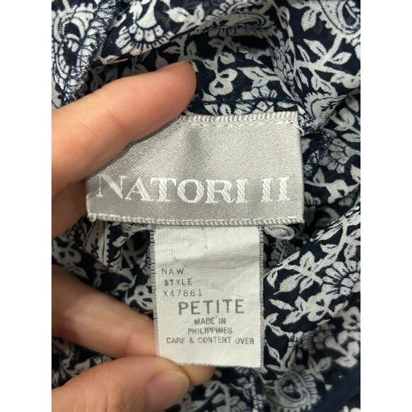 Vintage Natori II Paisley Sleeveless V-Neck Slip Dress Navy White Petite Sleep - Picture 5 of 9